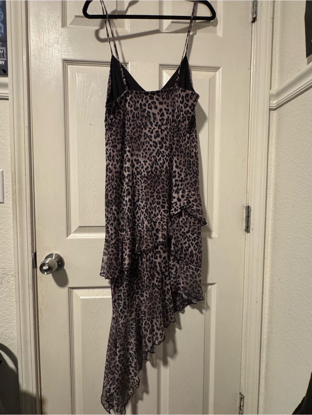 Asymmetrical Leopard Print Slip Dress in Black and Gray